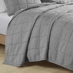 Gracie Mills Griffin 3-Piece Grid Design Cotton Coverlet Set - Full/Queen - Gray
