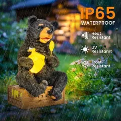 GIGALUMI Solar Cute Bear with Honey Statue Light for Gift, Outdoor Decor with LED Lights, Gift for Mom, Grandma & Wife
