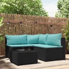 vidaXL Patio Lounge Set Black with water blue cushions