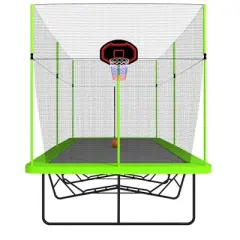 NAYSAYE Trampoline 10FT by 17FT with Basketball Hoop and Advanced Ladder for Outdoor Fun and Fitness, Green, 204.00"*120.00"*141.00"