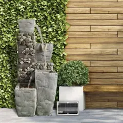 43" Indoor/Outdoor 4-Tier Cascading Vase Fountain with LED Lights Gray - Alpine Corporation