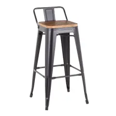 Set of 2 Oregon Industrial Low Back Barstools Black/Bamboo - LumiSource