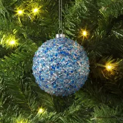 4" Christmas Chunkey Glitter Ball Ornament Dark Blue - Wondershop&trade;