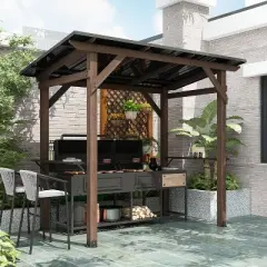Famapy Cedar Wood BBQ Gazebo with Galvanized Steel Roof and Dual Bar Shelves for Patio & Garden