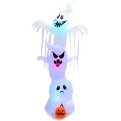 Tangkula 10FT Tall Halloween Inflatable Stacked Ghosts w/ Built-in RGB Lights Inflatable Overlap Ghosts Halloween Decor w/ Ropes & Stakes