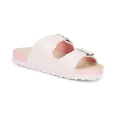 Rampage Girl's Shimmer Leopard Footbed Slide Sandals, Sparkly Flats with Glitter