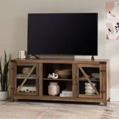 Clarabelle Transitional Glass Barn Door TV Stand for TVs up to 65" - Saracina Home