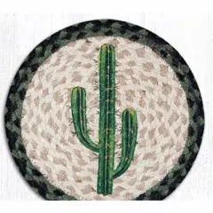 Earth Rugs Saguaro Printed Round Trivet &ndash; 10"x10" Braided Jute Table Mat with Southwestern Desert Cactus Design