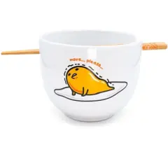 Silver Buffalo Sanrio Gudetama Top Ramen Japanese Dinner Set | 20-Ounce Ramen Bowl, Chopsticks