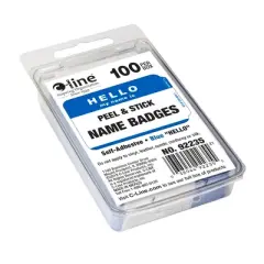 C-Line&reg; Pressure Sensitive Badges, Hello my name is, Blue, 3-1/2" x 2-1/4", 100 Per Pack, 5 Packs