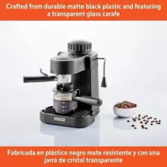 IMUSA 4 Cup Electric Espresso/Cappuccino Maker 800 Watts - Black: Milk Frother, Glass Carafe, Removable Filter Basket