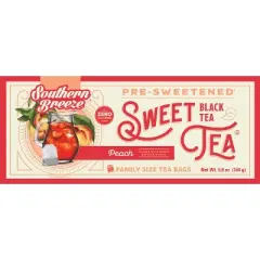 Southern Breeze Hot Brew Sweet Tea Peach Iced Tea with 22 Individually Wrapped Family Size Tea Bags, Pack of 6