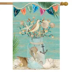 Coastal Mason Jar Summer House Flag Welcome Nautical 28" x 40" Briarwood Lane