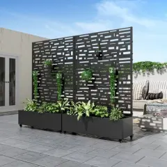 PexFix 72 in. x 47 in. Outdoor Metal Trellis with Planter Box in Street Pattern in Black