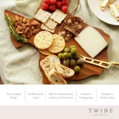 Twine Living Texas-Shaped Acacia Wood Cheese Board - Durable Cheese, Charcuterie and Serving Platter with Hanging Loop - Kitchen D&eacute;cor - Set of 1