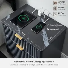 SinCiDo 23" Fluted Nightstand w/Charging Station, 2 Drawer Mid Century Modern End Table w/Storage for Bedroom & Living Room