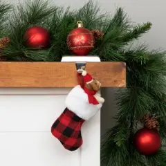 Northlight 7" Red and Black Plaid Print Christmas Stocking with Faux Fur Cuff