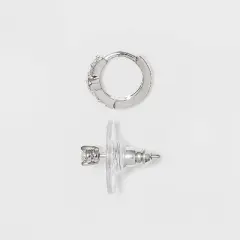 Sterling Silver Cubic Zirconia Stud and Huggie Hoop Trio Earring Set - A New Day&trade;
