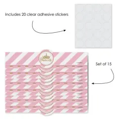 Big Dot of Happiness Little Princess Crown - DIY Party Supplies - Pink and Gold Baby Shower or Birthday Party DIY Wrapper Favors & Decor - Set of 15