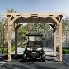 Cedar Wood Pergola with Retractable Oxford Fabric Roof, Wooden Outdoor Patio Canopy Gazebo with Shade