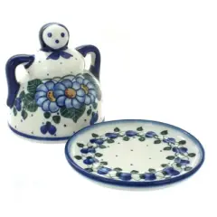 Blue Rose Polish Pottery 33B WR Unikat Medium Cheese Lady