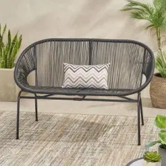 Condessa Patio Hammock Weave Loveseat Bench - Black - Christopher Knight Home
