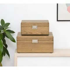 HomeRoots Set Of Two Brown Solid Wood Jewelry Boxes