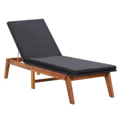 vidaXL Sun Lounger with Cushion-Poly Rattan and Solid Acacia Wood, Adjustable Backrest, Ideal for Patio/Garden/Poolside, Water-Resistant, Easy Clean.