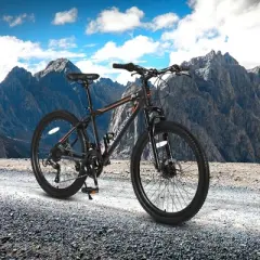 RISOKEYS 24 Inch Adult Mountain Bike 21-Speed Steel Frame Bikes,Dual Disc Brakes and Front Suspension Mountain Bike,for Trail,Commuting