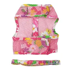 Doggie Design Cool Mesh Hawaiian Floral Dog Harness with Leash - Pink