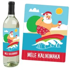 Big Dot of Happiness Tropical Christmas - Beach Santa Holiday Party Decorations for Women and Men - Wine Bottle Label Stickers - Set of 4