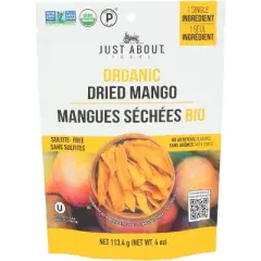 Just About Foods Organic Dried Mango Strips - Pack of 6 - 4 oz