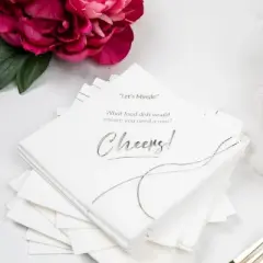 50ct Cotier Brand Convokins Wedding Conversation Starter Cocktail Napkins - Silver Foil Print
