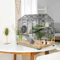 Large 3-Tier Hamster Cage with 7" Glass Bottom, Wheel, Hut & Accessories for Syrian/Dwarf Hamsters, Gerbils & Mice