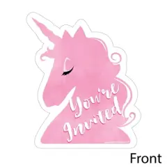 Big Dot of Happiness Rainbow Unicorn - Shaped Fill-in Invites - Magical Unicorn Baby Shower or Birthday Party Invite Cards with Envelopes - Set of 12