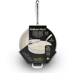 Gotham Steel Cream Ultra Nonstick Ceramic 5.5 Qt Jumbo Cooker Pan with Lid