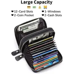 FATMOON Women Leather Credit Card Holder Wallet,RFID Blocking Secure Card Case ID Case Organizer Zipper Wallet