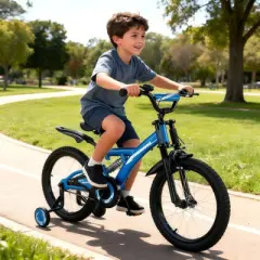 SUGIFT Durable 16"/18" Kids Bike with Adjustable Seat, Dual Brakes, Suspension, Training Wheels and All-Terrain Tires for Ages 4&ndash;9