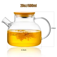 Itopfox Stovetop Safe Glass Teapot with Bamboo Lid and Removable Filter Spout, Clear Tea Kettle for Blooming and Loose Leaf Tea, Perfect for Camping