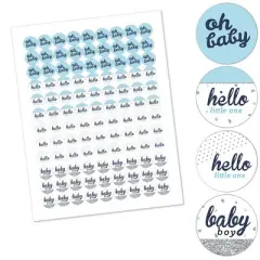 Big Dot of Happiness Hello Little One - Blue & Silver Boy Baby Shower Party Round Candy Sticker Favors - Labels Fits Chocolate Candy (1 sheet of 108)