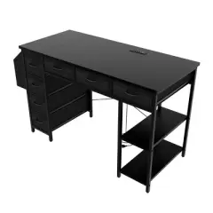 INFURNIC Desks 47.3" Multifunctional Computer Desk with 7 Drawers and Side Pocket for Work and Gaming, Black, 47.3"*19.69"*30.4"