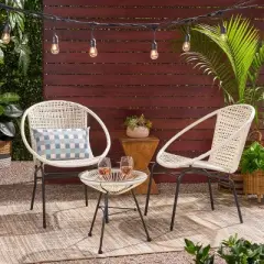 Java 3pc Faux Rattan Modern Chat Set - White - Christopher Knight Home