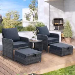 5 Pieces Wicker Patio Furniture Set Outdoor Patio Chairs with Ottomans Conversation Furniture with coffetable for Poolside Garden Balcony