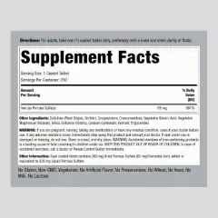 Piping Rock Iron Ferrous Sulfate 65 mg | 250 Coated Tablets