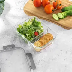 JoyJolt 2-Sectional Divided Food Prep Food Storage Containers with Lids - Set of 5 - Grey