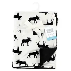 Hudson Baby Infant Boy Plush Blanket with Furry Binding and Back, Moose, One Size