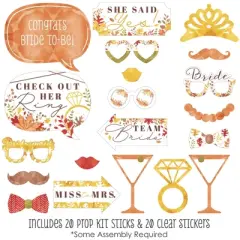 Big Dot of Happiness Fall Foliage Bride - Autumn Leaves Bridal Shower and Wedding Party Photo Booth Props Kit - 20 Count