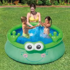 Summer Waves 6 Foot x 20 Inch Inflatable Frog Character Quick Set Kiddie Swimming Pool and Ball Pit with Fast Inflating Design, Green