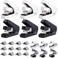 Deli Stapler, Effortless Staplers for Desk,  6 Pack, Black&White, 40 Sheet Capacity Heavy Duty, One Touch, with 2000 Staples & Staple Remover