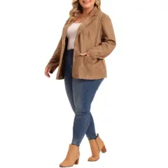 Agnes Orinda Women's Plus Size Open Front Faux Suede Long Sleeve Lapel Work Office Blazer